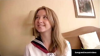 American Student Sunny Lane Gets Her Soaked Pussy Noodled By Horny Asian!
