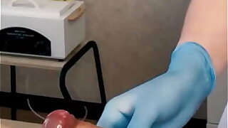 The patient CUM powerfully during the analysis procedure in the doctor's hands